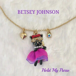 Betsey Johnson Party Animal Frenchie Pendant Charm Gold Necklace NIB